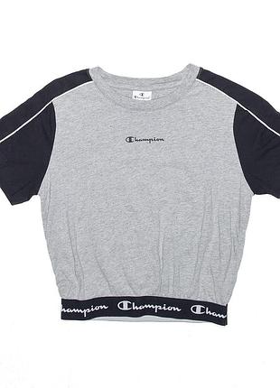 Укороченная серая футболка с коротким рукавом champion