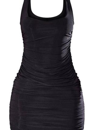 Миниатюрное черное облегающее платье без рукавов со сборками prettylittlething л5 фото