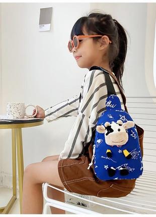 Дитяча нагрудна сумка рюкзак lesko a-407 cow blue на одне відділення з ремінцем4 фото