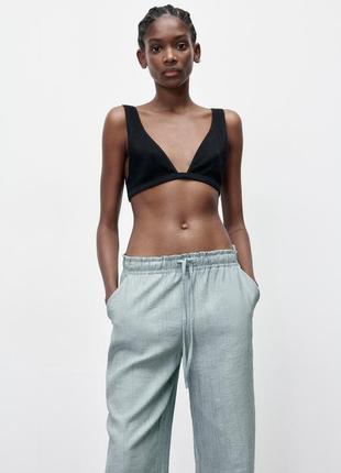 Zara легкие брюки брюки брюки из жатой ткани6 фото