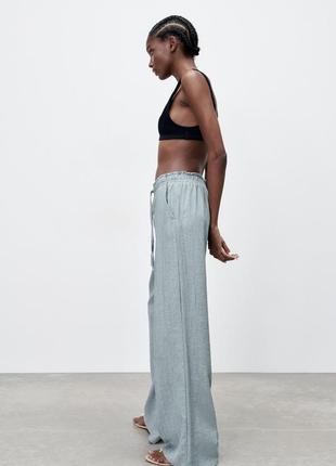Zara легкие брюки брюки брюки из жатой ткани5 фото