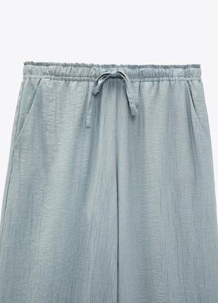 Zara легкі штани брюки з жатої тканини7 фото