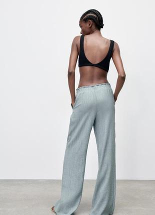 Zara легкие брюки брюки брюки из жатой ткани4 фото