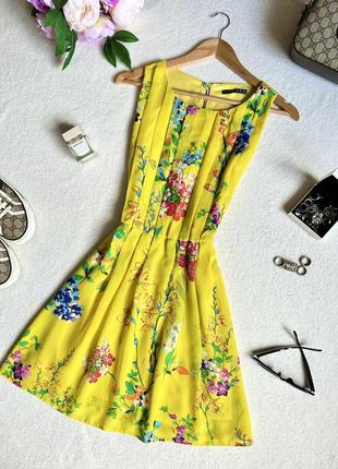 Шифоновое платье в цветах, лимонное платье, желтый сарафан, желтое платье, платье в цветах, шелк5 фото