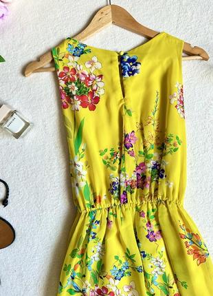 Шифоновое платье в цветах, лимонное платье, желтый сарафан, желтое платье, платье в цветах, шелк9 фото