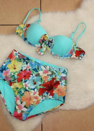 Роздільний квітковий купальник висока талія класика s,m extre
