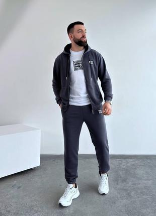 Костюм мужской кофта на молнии брюки на резинке графит7 фото