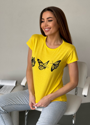 Молодіжна бавовняна футболка з метеликами 8 кольорів2 фото