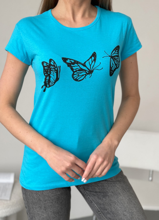 Молодіжна бавовняна футболка з метеликами 8 кольорів7 фото