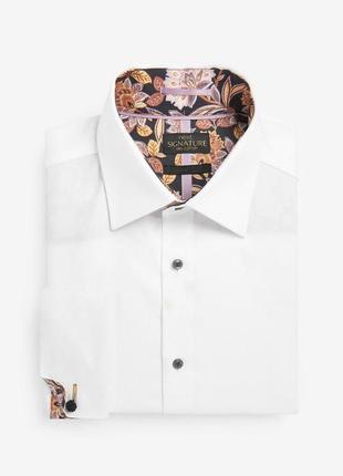 Хлопковая рубашка next signature с цветочным воротничком и манжетами2 фото