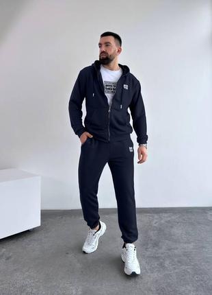 Костюм мужской кофта на молнии брюки на резинке темно синий6 фото