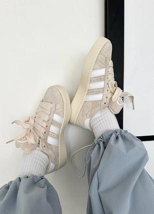 Adidas campus beige white жіночі кросівки адідас кампус бежеві замша2 фото