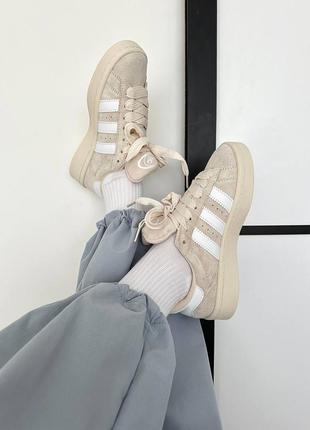 Adidas campus beige white женские кроссовки адидас кампус бежевые замша3 фото