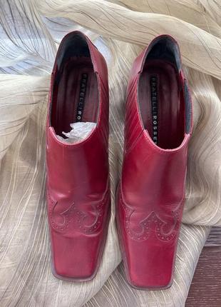 Бордовые кожаные туфли на низком каблуке с квадратным носиком fratelli rossetti3 фото