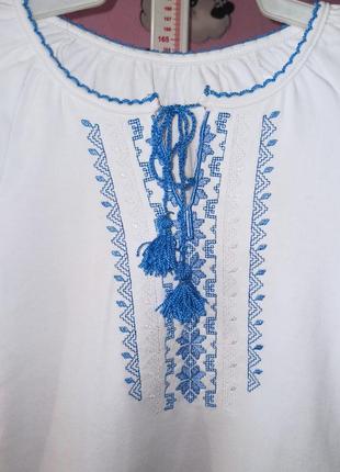 Вышиванка сине-белая рукав три четверти 122-128 размер