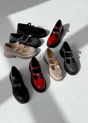 Трендові туфлі лофери мері джейн лаковані замшеві чорні сірі графіт червоні бежеві2 фото