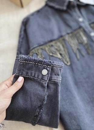 Сорочка куртка піджак джинсовий жакет джинсова з бахромою камінням zara оригінал3 фото