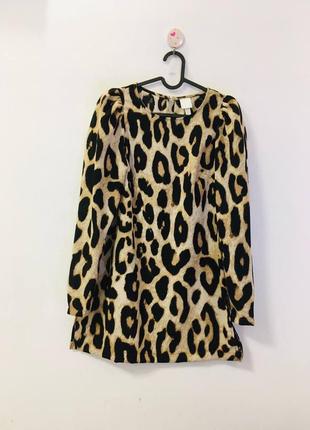 Леопардовое платье туника с пышным рукавом из премиум материала h&m1 фото