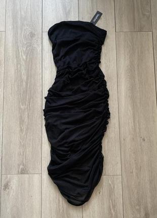 Черное трендовое платье миди mesh bandeau bodycon midi dress boohoo2 фото