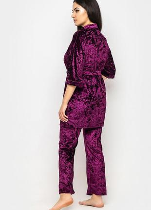 Большие размеры!домашняя одежда, велюровый комплект для сна халат и пижама( майка+штаны)4 фото