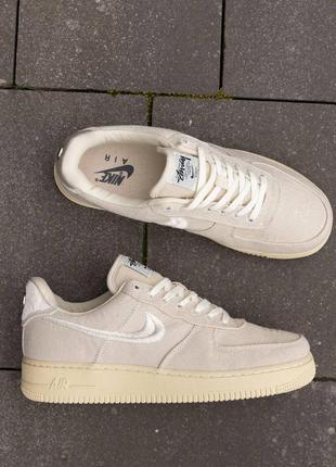 Stussy x nike air force 1 low fossil кросівки, кроссовки8 фото