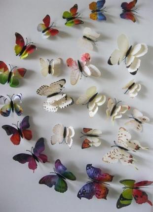 Метелики подвійні чотири крила для декору пластик на стіну6 фото