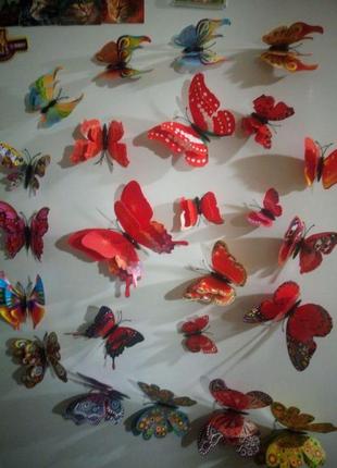 Метелики подвійні чотири крила для декору пластик на стіну8 фото