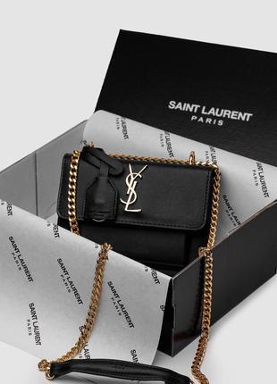 Сумка женская в стиле yves saint laurent sunset mini chain black/gold