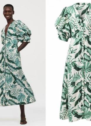 Розкішна міді сукня льняна h&m h&m johanna ortiz міді сукня з пальмовим листям літня сукня з об'ємними рукавами2 фото