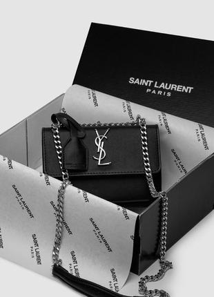 Сумка женская в стиле yves saint laurent sunset mini chain black/silver