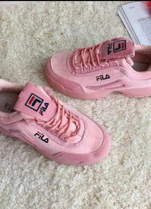 Стильные брендовые кроссовки fila/розовые кроссовки fila/качественные замшевые кроссовки4 фото
