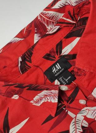 Гавайка мужская рубашка с короткими рукавами красного цвета в тропический принт от бренда hm l4 фото