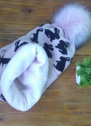 Комплект комлект шапочка з хомутиком на термо-флісі для дівчинки1 фото