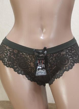 Трусики женские бразилиана из кружева на широкой резинке с бантиком biweier