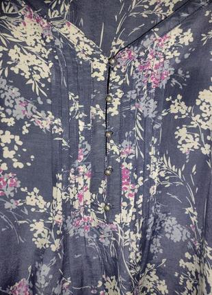 Шовкова / котонова блуза з квітковим принтом marks & spencer indigo (шовк, бавовна)10 фото