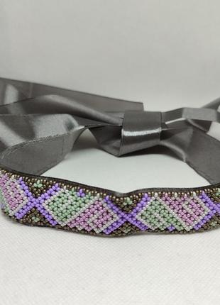 Силка, ленточный гердан, чокер из бисера, этно украшения, ожерелье, колье