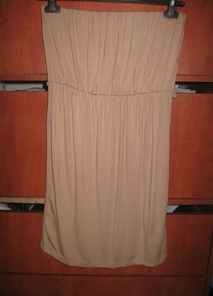 Сарафан открытие плечи трикотаж на резинке бежевый