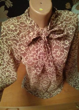 Стильная брендовая натуральная блуза бант гипюр, размер 12-147 фото