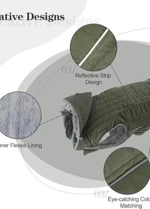 Теплое пальто куртка для собак на флисе ctomche уличная одежда для маленькой собачки хаки4 фото