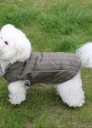 Тепле пальто куртка для собак на флісі ctomche вуличний одяг для маленького песика хакі1 фото