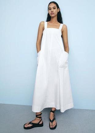 Шикарное длинное белое платье zara, коттоновое платье а-силуэта, р. s
