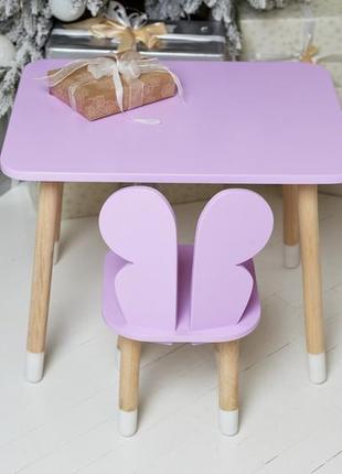 Детский  фиолетовый прямоугольный стол и стул  бабочка. детский столик фиолетовый5 фото