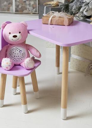 Детский  фиолетовый прямоугольный стол и стул  бабочка. детский столик фиолетовый7 фото