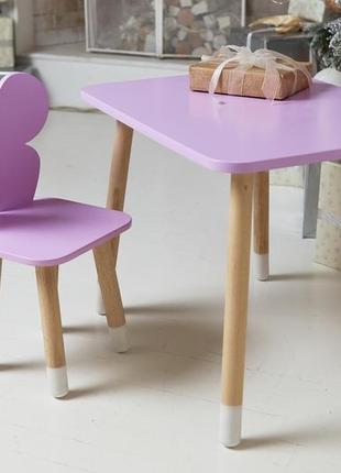 Детский  фиолетовый прямоугольный стол и стул  бабочка. детский столик фиолетовый4 фото