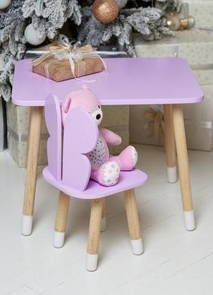 Детский  фиолетовый прямоугольный стол и стул  бабочка. детский столик фиолетовый8 фото