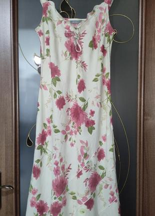 Льняное платье / платье / сарафан с цветочным принтом marks &amp; spencer (100% лен)4 фото