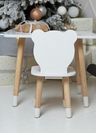 Прямоугольный столик и стульчик детский  белый медведь. столик для уроков, игр, еды3 фото