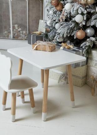 Прямоугольный столик и стульчик детский  белый медведь. столик для уроков, игр, еды7 фото