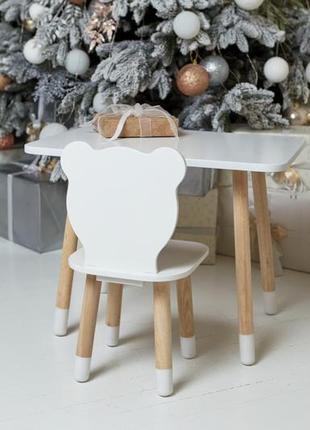 Прямоугольный столик и стульчик детский  белый медведь. столик для уроков, игр, еды4 фото