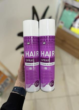 Лак для волосся m-classic hair spray 3 strong & volume, 400 мл